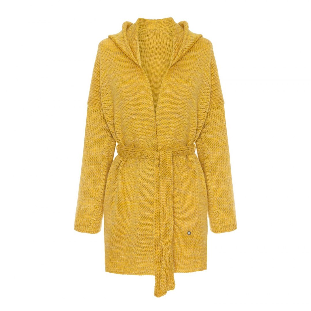 Cuddly cardigan with a hood - Yellow