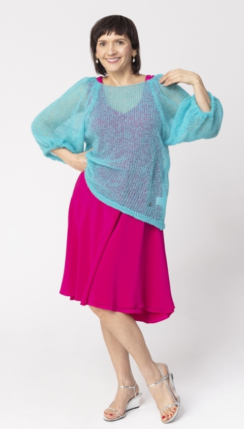 Elegancka wełniana bluzka z bufiastymi rękawami Bianca - Jasny Turkus