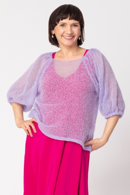 Elegancka wełniana bluzka z bufiastymi rękawami Bianca - Fioletowy