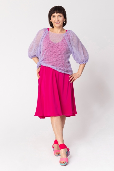 Elegancka wełniana bluzka z bufiastymi rękawami Bianca - Fioletowy