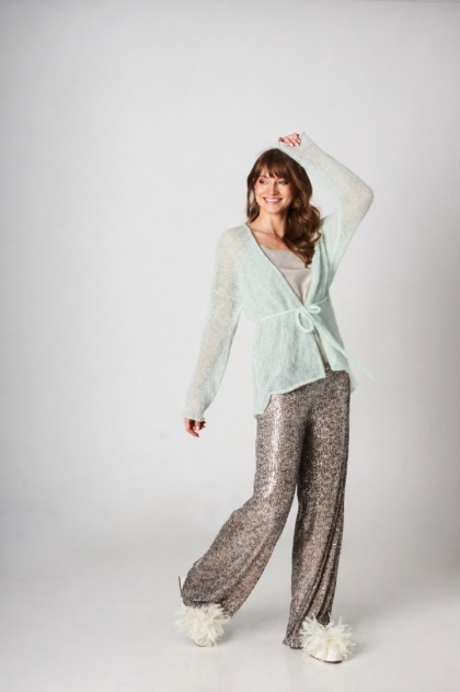 Kardigan wełniany z paskiem Lovina - Jasny róż