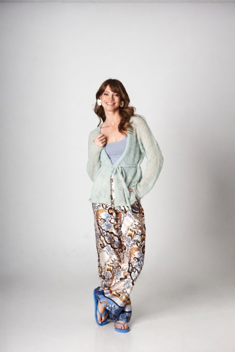 Kardigan wełniany z paskiem Lovina - Miętowy