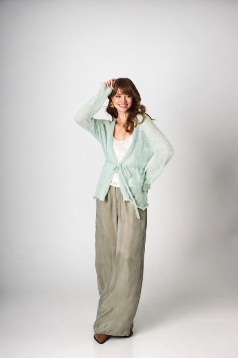 Kardigan wełniany z paskiem Lovina - Miętowy