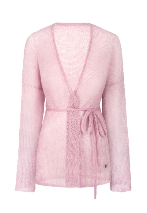 Kardigan wełniany z paskiem Lovina - Jasny róż