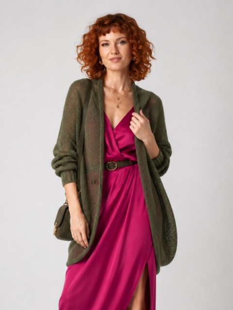 Lekki kardigan wełniany damski Kamila - Khaki