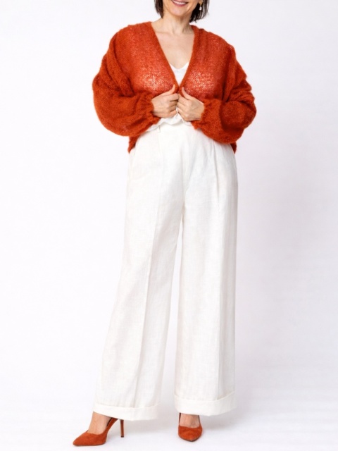 Lekki kardigan wełniany damski Klara - Rudy/Rdza