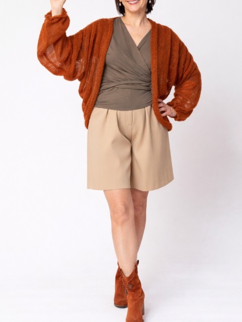 Lekki kardigan wełniany damski Klara - Rudy/Rdza