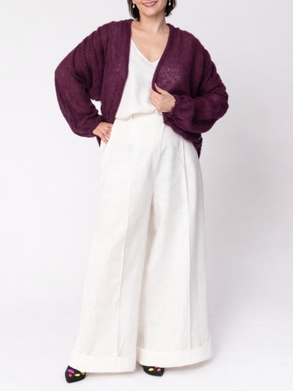 Lekki kardigan wełniany damski Klara - Bakłażanowy