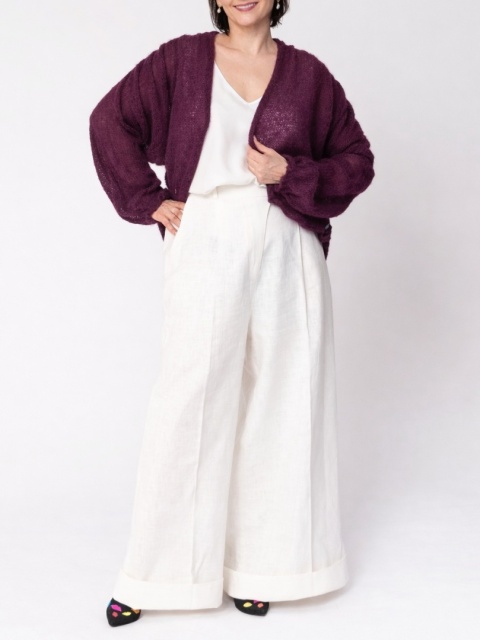 Lekki kardigan wełniany damski Klara - Bakłażanowy