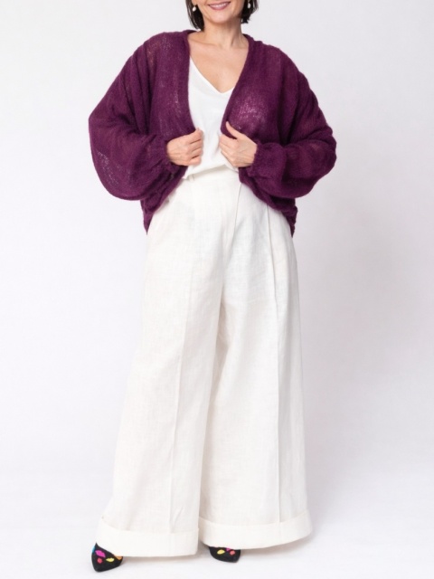 Lekki kardigan wełniany damski Klara - Bakłażanowy