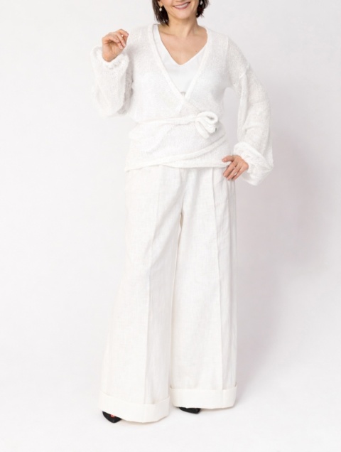 Lekki kopertowy kardigan wełniany Nadia - Biały