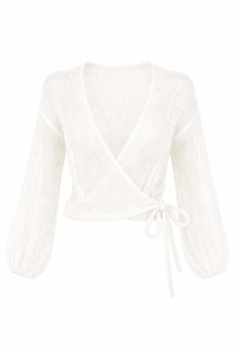 Lekki kopertowy kardigan wełniany Nadia - Biały