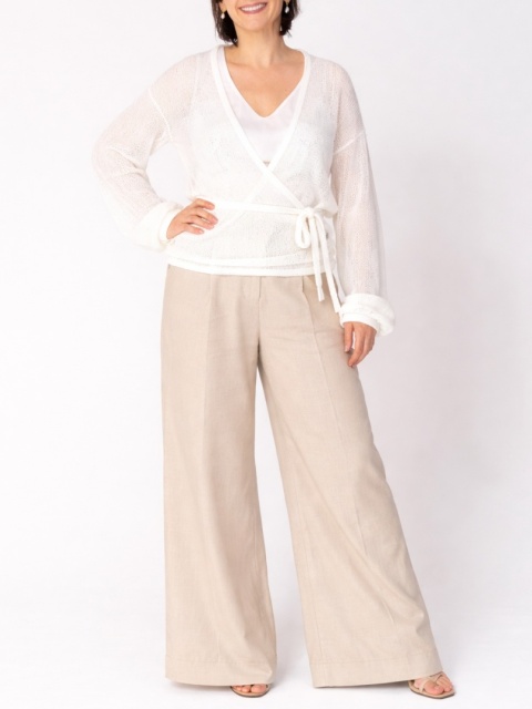 Lekki kopertowy kardigan wełniany Nadia - Biały