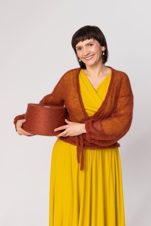 Lekki kopertowy kardigan wełniany Nadia - Rdza