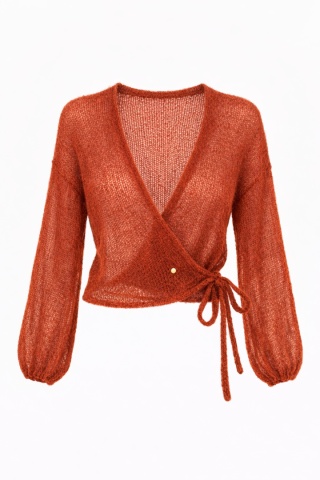 Lekki kopertowy kardigan wełniany Nadia - Rdza