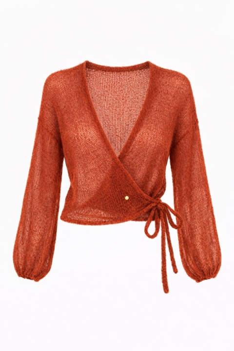 Lekki kopertowy kardigan wełniany Nadia - Rdza