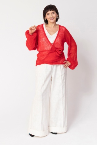 Lekki kopertowy kardigan wełniany Nadia - Czerwony