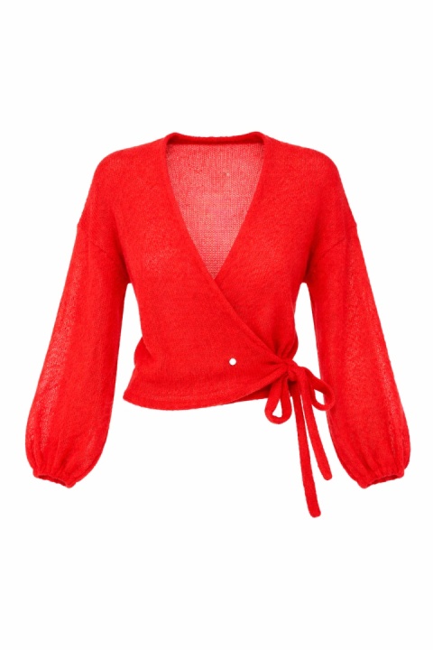 Lekki kopertowy kardigan wełniany Nadia - Czerwony