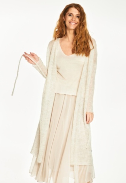 Lekki sweter mgła z paskiem długi - Beżowy