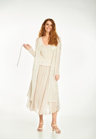 Lekki sweter mgła z paskiem długi - Beżowy