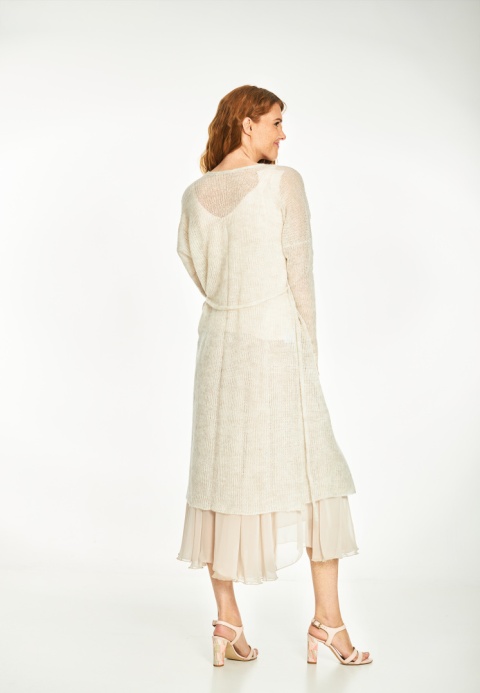 Lekki sweter mgła z paskiem długi - Beżowy