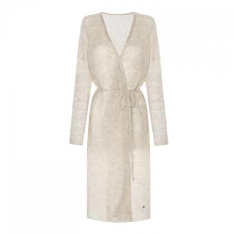 Lekki sweter mgła z paskiem długi - Beżowy