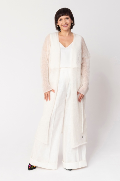 Lekki sweter mgła z paskiem długi - Biały