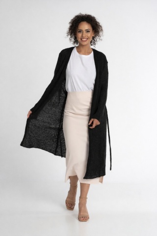 Lekki sweter mgła z paskiem długi - Czarny