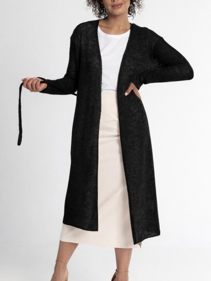 Lekki sweter mgła z paskiem długi - Czarny