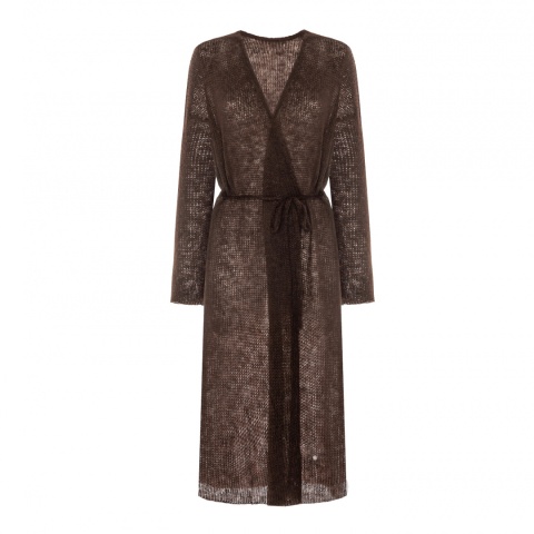 Lekki sweter mgła z paskiem długi - Czekoladowy