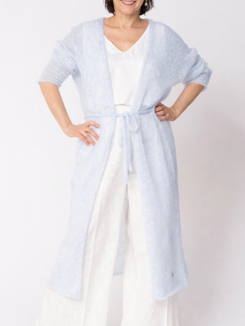 Lekki sweter mgła z paskiem długi - Jasno niebieski