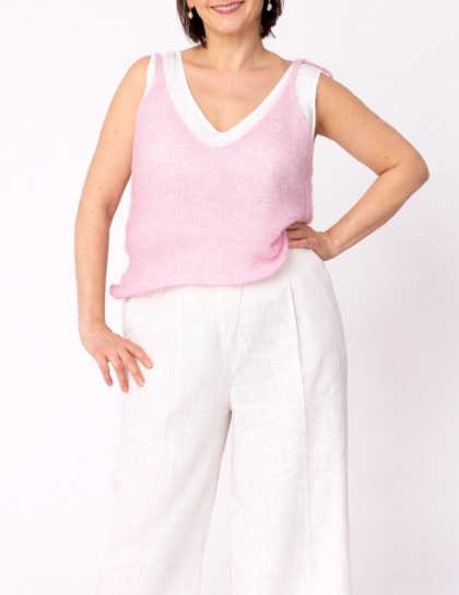 Lekki wełniany top na ramiączkach Lena - Jasny Róż