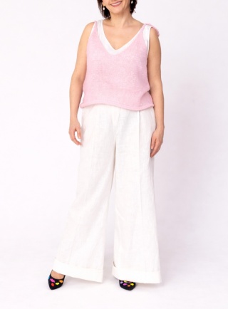 Lekki wełniany top na ramiączkach Lena - Jasny Róż