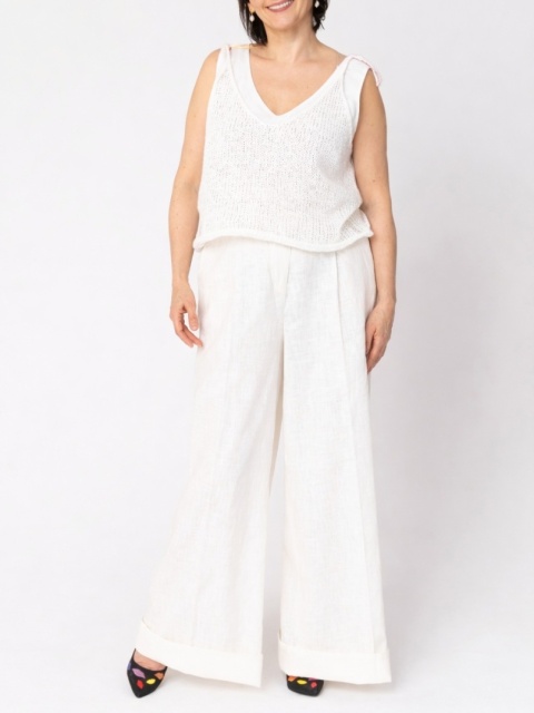 Lekki wełniany top na ramiączkach Lena - Biały