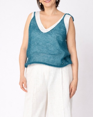 Lekki wełniany top na ramiączkach Lena - Morski