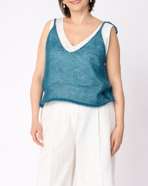 Lekki wełniany top na ramiączkach Lena - Morski