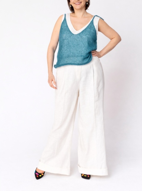 Lekki wełniany top na ramiączkach Lena - Morski