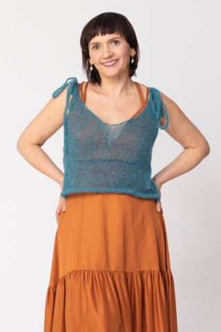 Lekki wełniany top na ramiączkach Lena - Morski