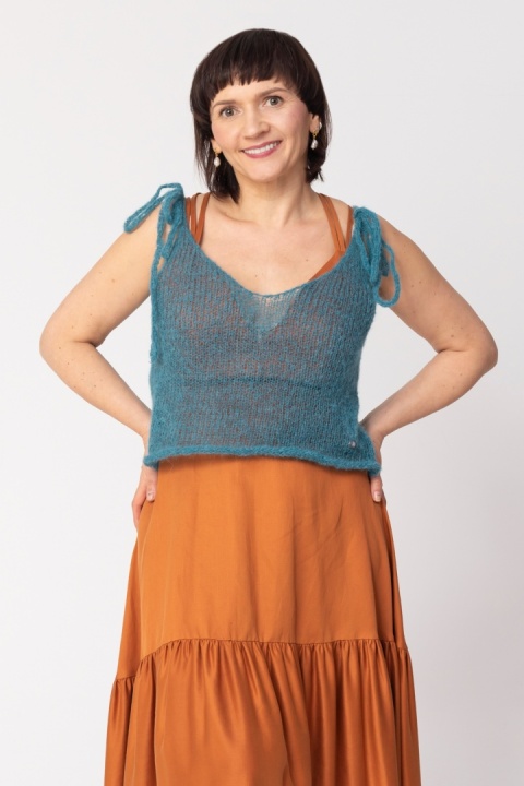 Lekki wełniany top na ramiączkach Lena - Morski