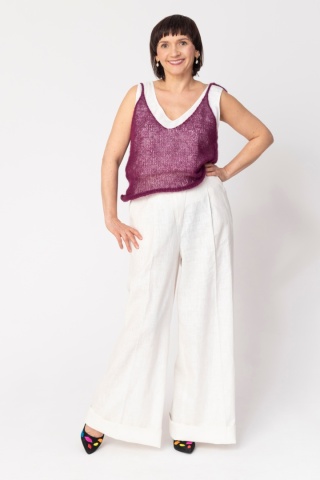 Lekki wełniany top na ramiączkach Lena - Bakłażanowy