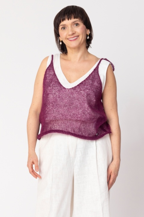 Lekki wełniany top na ramiączkach Lena - Bakłażanowy
