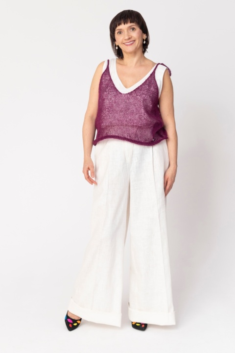 Lekki wełniany top na ramiączkach Lena - Bakłażanowy