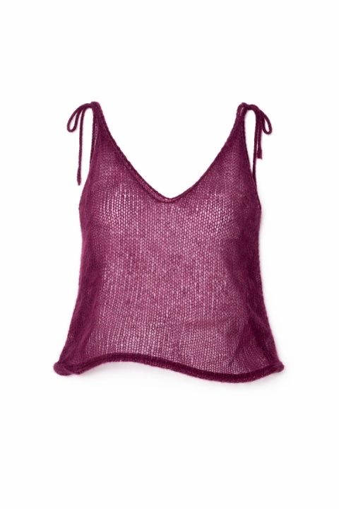 Lekki wełniany top na ramiączkach Lena - Bakłażanowy