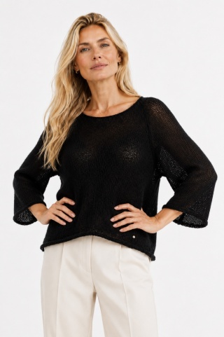 Sweter z szerokimi rękawami 3/4 Oliwia - Czarny