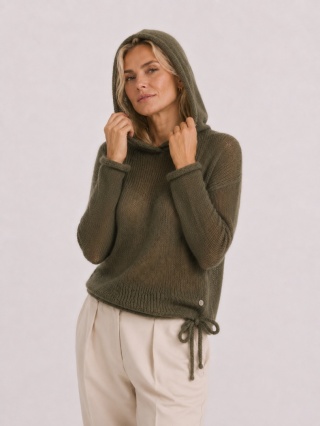 Sweter wełniany z kapturem Klaudia - Khaki