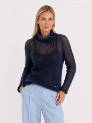 Sweter z golfem z wełny alpaki Helena - Granatowy