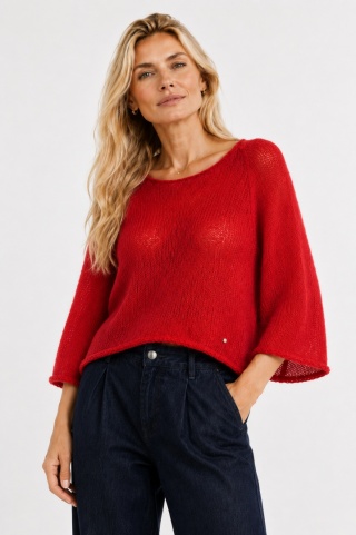 Sweter z szerokimi rękawami 3/4 Oliwia - Czerwony