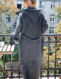 Cuddly long cardigan Przystań with a hood - Graphite