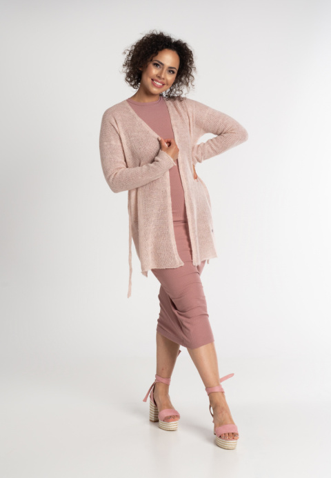 Lekki sweter mgła z paskiem Helen - Jasnoróżowy