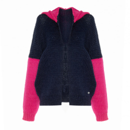Soft cardigan with a hood two colours - Navy Blue